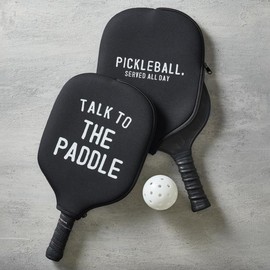 Needzo - Funny Pickleball Paddle Covers, Black Neoprene Sleeve Case, Gifts for Pickle Ball Players, 12 x 9 Inches (Pack of 2)