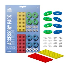 PLUS PLUS - Accessory Pack, Red & Yellow - 2 Baseplates, 8 Wheels - Construction Building Stem/Steam Toy, Interlocking Mini Puzzle Blocks for Kids