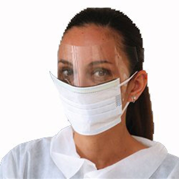 Ear Loop Face Mask w/Shield, Boxed, Blue, 25/box