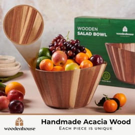 WOODENHOUSE LIFELONG QUALITY Wooden Salad Bowl, Wooden Bowl, Fruit Bowl - 12" Wavy Large Salad Bowl for Serving, Handmade, Durable and Stylish Natural Wood Dining Accessory by Woodenhouse