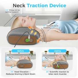 HMEEN 3 in 1 Neck Massager Pillow with Heat,Vibration & Airbag Traction - Neck Stretcher with Auto/Manual Modes, 30-Min Timer - Cervical Massage Pillow for Neck Relaxation and Decompression