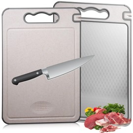 Titanium Chopping Board: 31 x 45 cm Stainless Steel Chopping Board for Kitchen, Double-Sided Titanium Chopping Board for Separate Handling of Meat and Vegetables, Dishwasher Safe Cutting Board