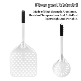Newmeto 12 Inch + 7 Inch Perforated Pizza Peel Set, Pizza Turning Peel with Metal Handle, Pizza Spatula Paddle for Homemade Pizza Oven Accessories
