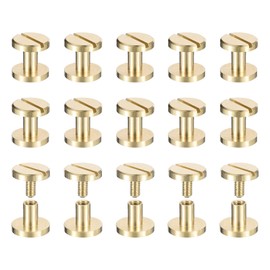 sourcing map 25Pack Brass Chicago Screws, 4x10mm Flat Head Screw Back Binding Post Nail Stud Rivets for DIY Leather Craft Belt Strap, Gold