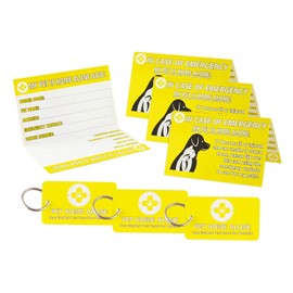 Awical My Pet is Home Alone Alert Key Tag Keychain with Emergency Contact Wallet Card Foldable - 2 Writable Back Sides, Yellow (PET)
