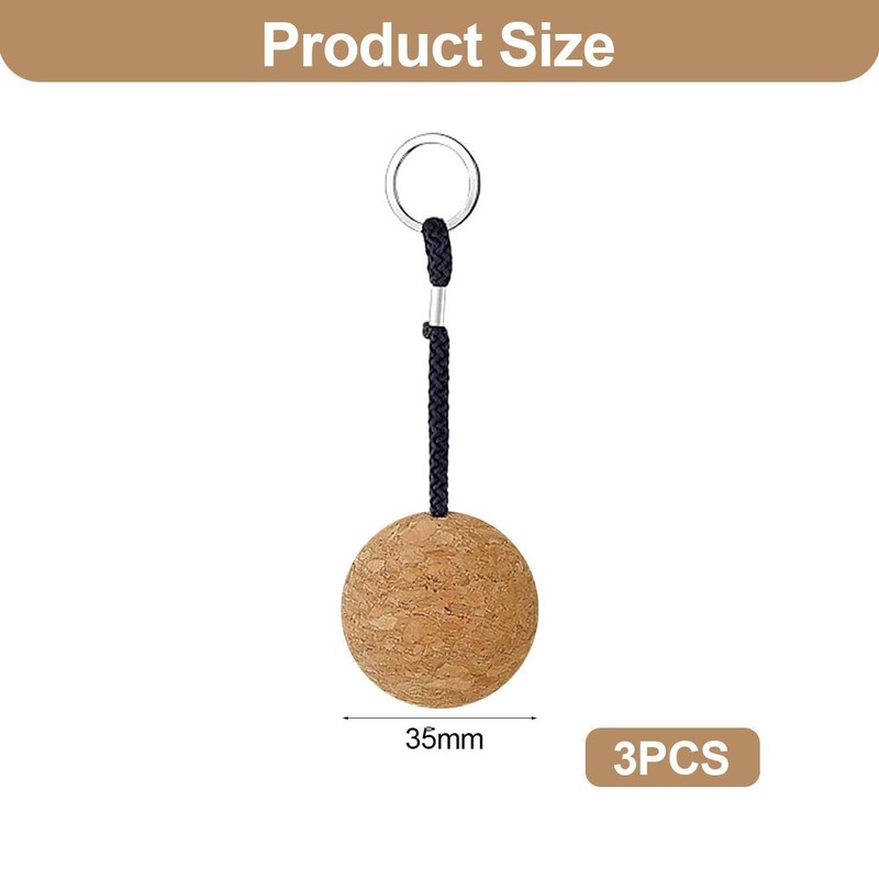YSJCHEBS 3 Pieces Round Cork Ball Keychain, Floating Wooden Ball