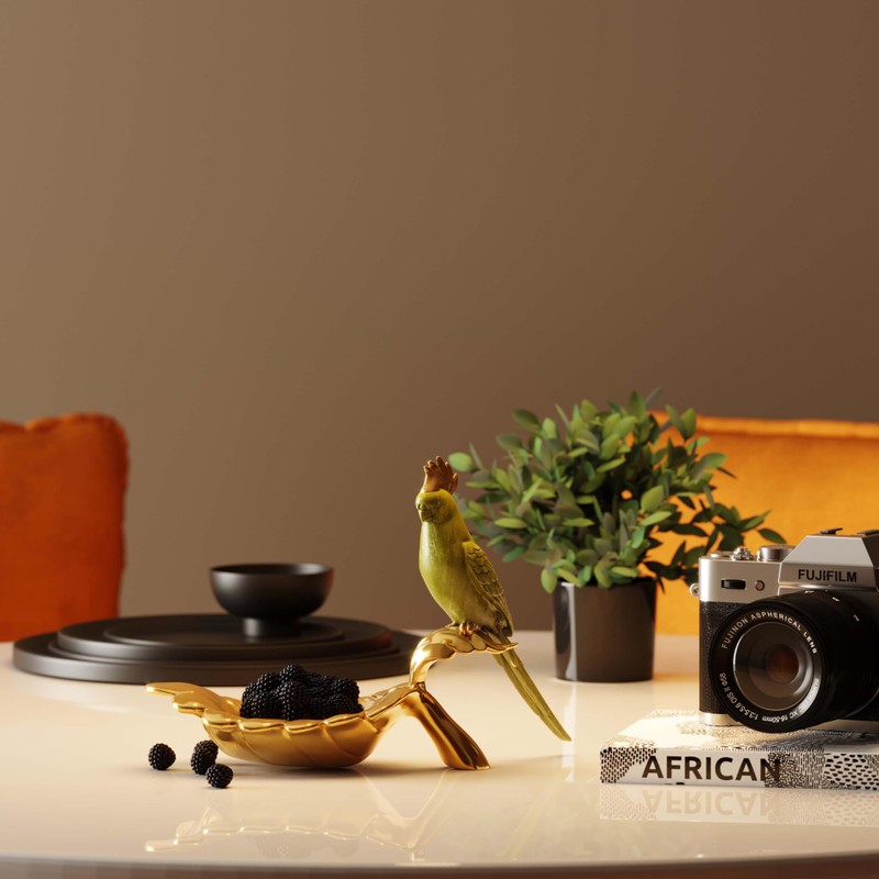 Kare Design Decorative Bowl Parrot Guard Gold / Green Fruit