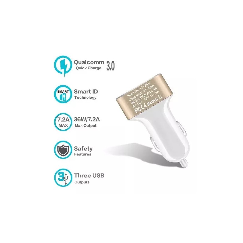 Alien Technology Plug Cargador Auto Triple Puerto Usb Carga Rapida