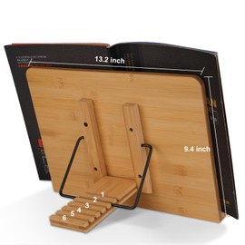 MEGREZ Book Stand for Reading, Book Display Stand, Book Holder Cook Book Stand for Kitchen Counter, Adjustable Book Stand for Textbook/Tablet, AHAH, 13 x 9.4 inches