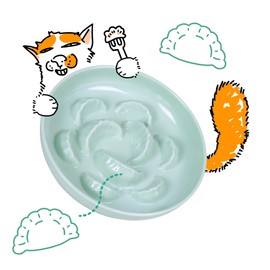 Unbreakable Slow Feeder Bowl for Cats and Small Dogs - Melamine Puzzle Cat Food Dish - Pet Feeder for Wet & Dry Food- Dishwasher Safe & Non Slip Design - 6.3''W x 1.2''H - 7 oz - Green