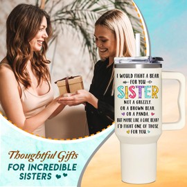 365fury Sisters Gifts from Sister - Birthday Gifts from Sister, Best Friends, Bestie - Christmas, for Women - Gifts for Sister in Law - Funny Sistes 40Oz Tumbler with Handle & Straw