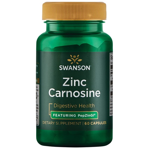 Swanson Zinc Carnosine (PepZin GI) - Natural Supplement Promoting Gastric Health & Digestive Support - Supports Microbial Balance in The Stomach - (60 Capsules) Brand: Swanson Ultra