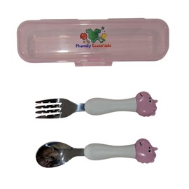 Cute Dinosaur Kids Cutlery Travel Set – Portable Cutlery for Toddlers & Children with Case (Pink, Spoon+Fork)