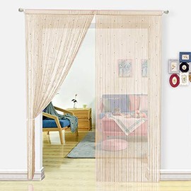 HSYLYM String Curtains Spaghetti Door Beads Light Weight Colourful Dense Bead Curtains for Party Decorations,Champagne,200x200cm