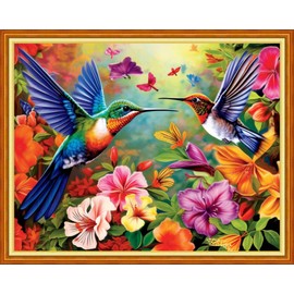 Redxing Stamped Cross Stitch Kits Embroidery kit for Beginners Adults Full Range of Embroidery Patterns Starter Kits DIY Printed Cross Stitch Kits Needlepoint Kits 11CT-Hummingbird Flowers 16x20 inch