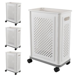 Parlynies 35 L Slim Plastic Laundry Baskets with Wheels, White Rolling Laundry Hamper, 4 Pack