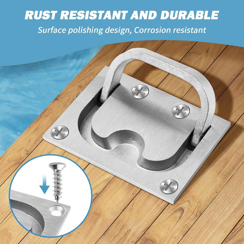 316 Stainless Steel Recessed Flush-Mount Ring Pull Handle with Mounting