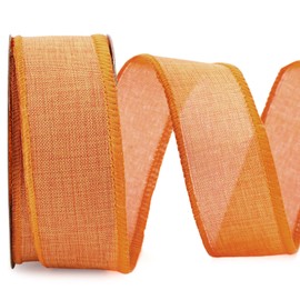 LaRibbons Orange Linen Wired Ribbon 1 1/2 Inch x 12 Yards Continuous Fall Wired Edge Burlap Ribbon for Wreaths Bow Crafts Gift Wrapping Tree Home Decoration