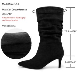 JOY IN LOVE Women's Low Heel Boots, Mid-Calf High Wrinkled Slouchy Boots Black-S US 6.5