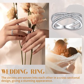 Suplight 925 Sterling Silver Crisscross Rings, Cubic Zirconia X Cross Ring Eternity Wedding Band Promise Rings for Her Size 7