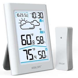 BALDR Indoor Outdoor Thermometer Wireless with Clock, Battery Powered Weather Station Indoor Outdoor, Portable Outside Temperature Monitor for Home Patio