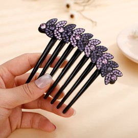 Aimimier Rhinestone Hair Side Combs Crystal Inlaid Leaf Styling Hair Pieces Wedding Hair Combs for Women Accessories(Purple)