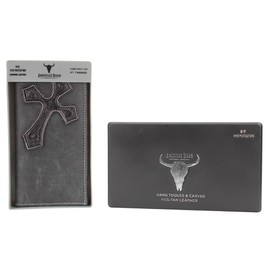 American Bison Oil Pull Up Leather Rodeo Wallet – Tooled Western Design, Durable & Stylish with RFID Protection (Black)