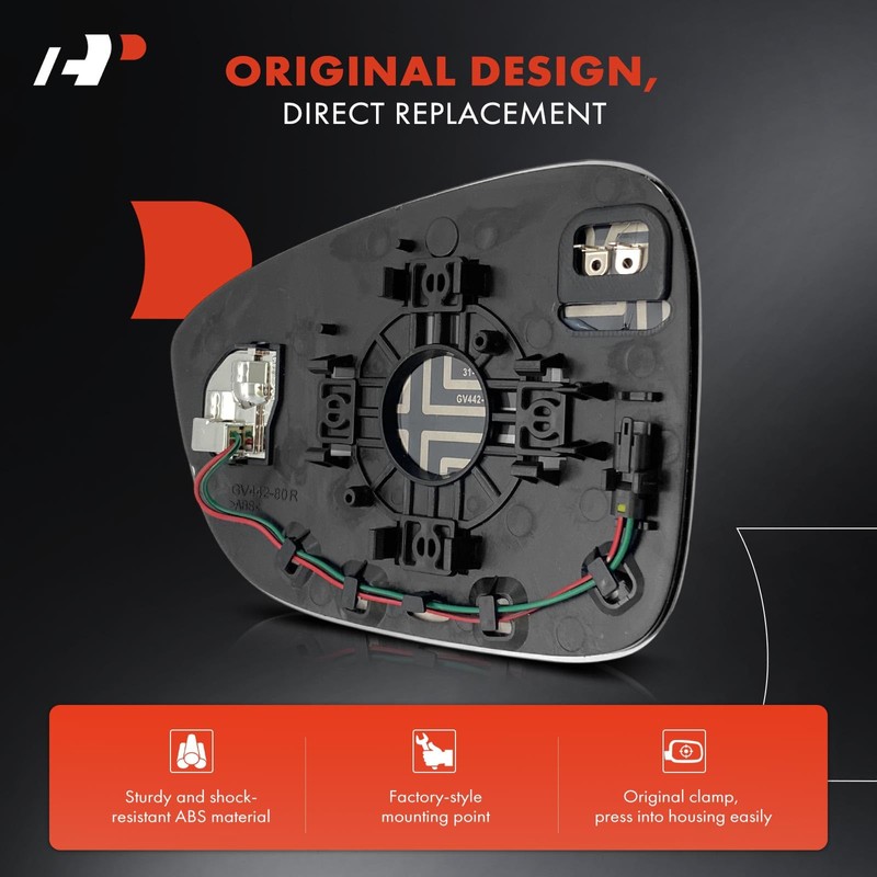 A-Premium Right Passenger Side Heated Mirror Glass with Backing Plate