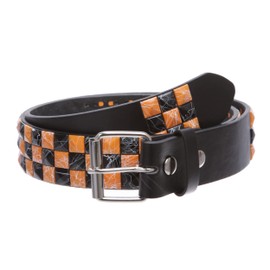 Snap On 1 1/2"-38mm Checkerboard Punk Rock Studded Belt, Orange/Black | xxl 42"-44"