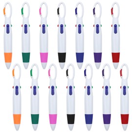 Scettar 14 Pieces Shuttle Pens, 4 Colour Pens All in One with Buckle Keychain, Multicolor Pens with Buckle Keychain on Top, Gift Pens for Office School Supplies Students Adults Kids Nurses