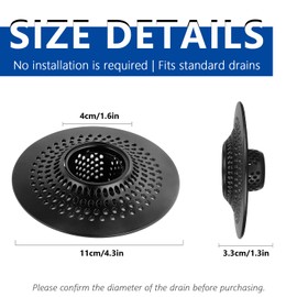 MFTEK Drain Hair Catcher Tub Drain Protector, Stainless Steel Bathtub Shower Drain Hair Stopper Strainer Trap for Shower Bathroom Sink to Catch Hair (Black)