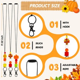 Qilery 3 Pcs 17'' Animal Bead Silicone Badge Lanyards for ID Badge Key Religious Teacher Breakaway Lanyard for Women Nurse(Turkey, Pumpkin, Maple Leaf)