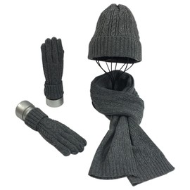 Warmiehomy Hat Gloves Scarf Set for Women Ladies Girls Soft Warm Knitted Beanie Cap Long Scarf 3 in 1 Winter Thick Set for Outdoors Walking Shopping Skiing Fishing Camping,Deep Grey