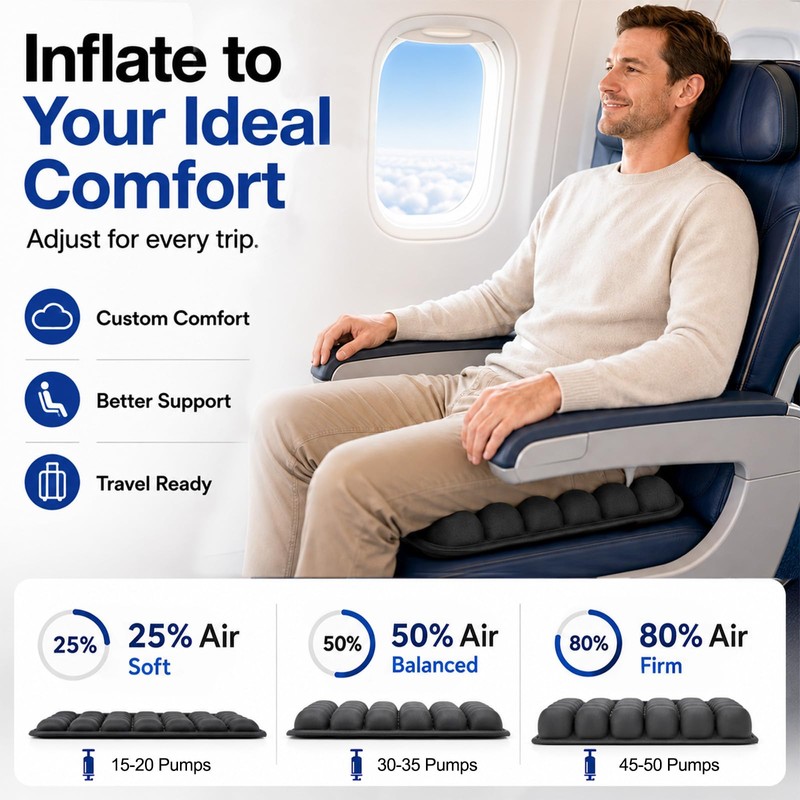 Airplane Seat Cushion, Inflatable Travel Cushion for Long Flights
