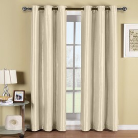 Royal Hotel Bedding Soho 100% Blackout Window Curtains Panels, Top Grommet Faux Silk Panels, Solid Curtains Set of 2, Pair Curtains, 108 Inches Long, Beige
