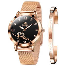 OLEVS Ladies Watches Rose Gold Mesh Strap Fashion Dress Quartz Waterproof Luminous Female Wrist Watches for Women Bracelet Sets