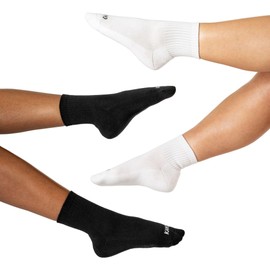 Kamo Fitness The Daily 4-Pack – Ankle Socks for Women, Athletic Half Crew Socks, Cotton Mid-Calf Fit with Cushioned Sole and Seamless Toe Size 5-9 (Black & White Essentials, One Size)