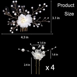 5Pcs Gold Wedding Bridal Hair Combs Pearl Hair Pins Clips Vintage Hair Headpiece Jewelry for Bridesmaids Brides Flower Hair Accessories