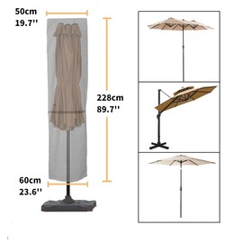 Patio Umbrella Cover with Rod for 7 to 11 Ft Umbrellas & 15 Ft Double-Sided Umbrellas, Protective Waterproof Cover with Zipper, Beige