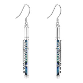 ONEFINITY Flute Earrings 925 Sterling Silver Abalone Shell Dangle Drop Earrings Music Jewelry Gifts for Women Flute Lover