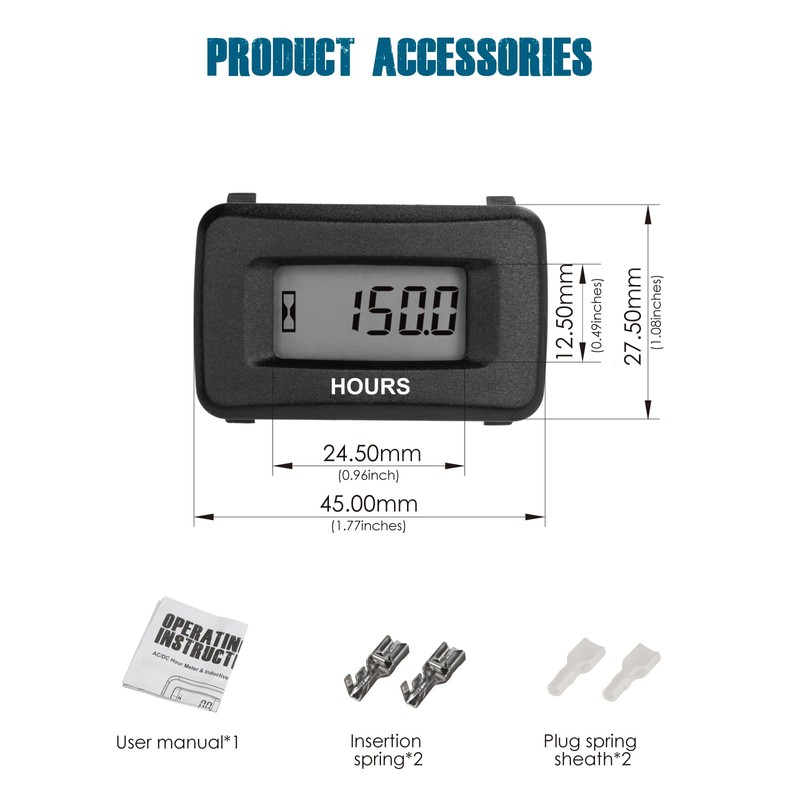 Runleader LCD Hour Meter for Maintenance,AC/DC 5V to 277V for
