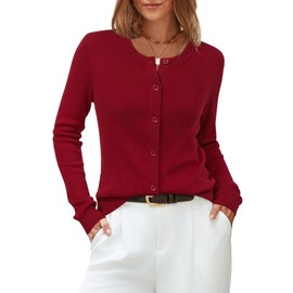 Arach&Cloz Womens Fall 2025 Cropped Cardigan Fashion Soft Long Sleeve Cashmere Business Casual Outfits Work Trendy Knit Shrugs Lightweight Crew Neck Trendy Sweaters Button Dressy Red S