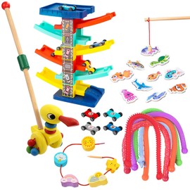 SUNXBUK Montessori Toy from 1 Year, Motor Skills Toy from 1 2 Years, Car Ramp Toy, Sensory Toy Promotes the Development of Hand Movement Skills and Walking Skills