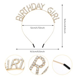 Jeffdad Birthday Crowns Girl Headband, Happy Birthday Girl Sash Bling Rhinestone Hair Band Princess Queen Sweet Tiara for Women Girl Birthday Party Christmas Decorations(Gold)