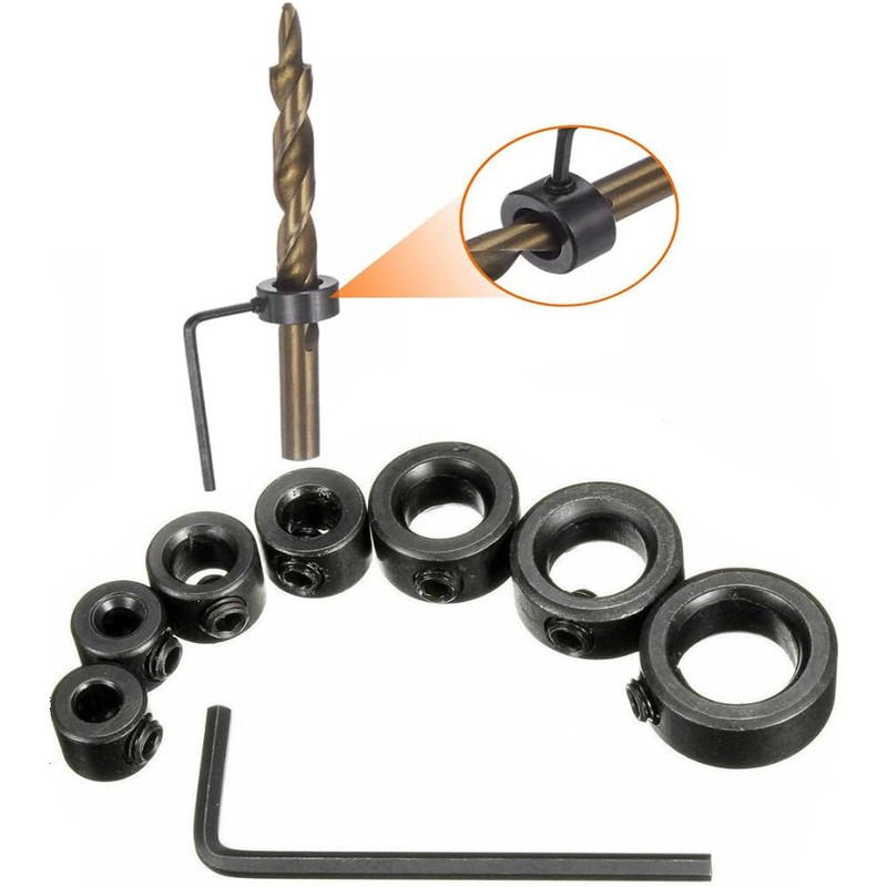 8Pcs Drill Bit Depth Stop Collar Set, Drill Depth Stop