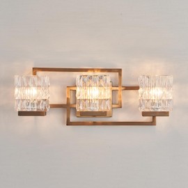 FALINNEAD Bathroom Light Fixture Vanity Lighting Fixture Over Mirror 3 Lights Matte Brass Wall Mount Light Metal Hardwired Bedroom Wall Scone