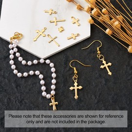 KISSITTY 48pcs/box Stainless Steel Polished Cross Pendants 8 Style Golden Vintage Metal Religious Cross Dangle Charms for Necklace Bracelet Earring Making Handicraft