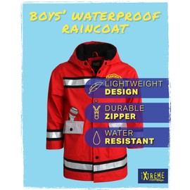 iXtreme Boys Rain Jacket - Lightweight Waterproof Hooded Rain Coat for Boys, Windbreaker for Outdoor Play and Travel (2T-18), Size 6, Red Fire Truck