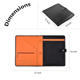 Leather Village Carbon Leather Portfolio Organizer-Professional Business Padfolio for Men & Women-Document Card Holder, Resume Folder, Folio for A4/Letter Size Writing Legal Pad, Black Orange