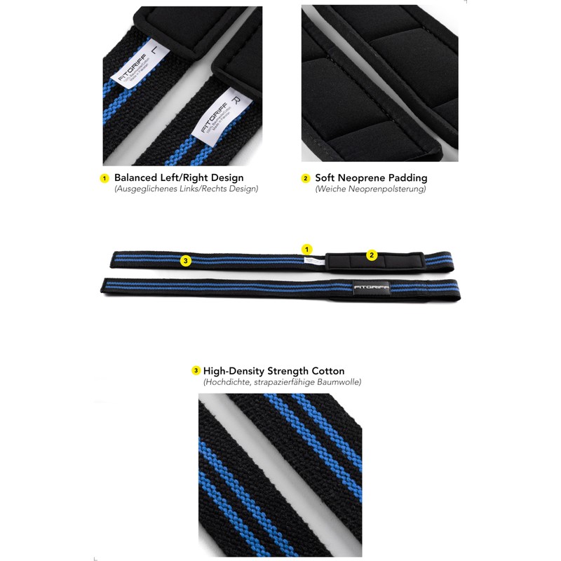 Fitgriff® Professional Unisex Lifting Straps (Padded) for Strength Training, Fitness,